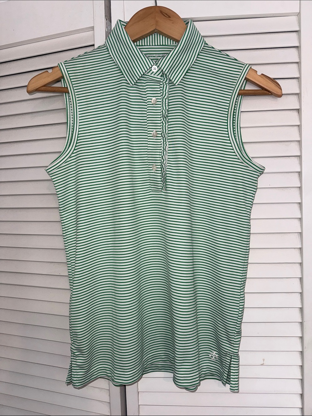 Tory Sport Tory Burch 💚🤍 Green & White Striped Performance Sleeveless Tank - XS